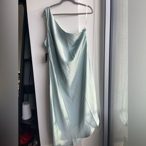 Midi length one strap plus size satin cocktail dress